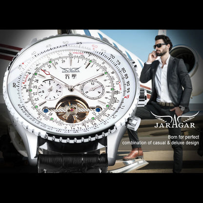 Jaragar Military Sports Automatic Watch for Men Multifunction Dial Tourbillon Skeleton Mechanical Watches Luxury Steel Band Glow