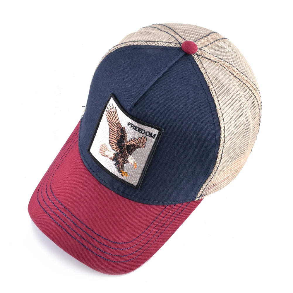 Gorras trucker de moda con parche bordado de cabra, snapback para las cuatro estaciones, gorra de béisbol para hombre y mujer con visera ajustable