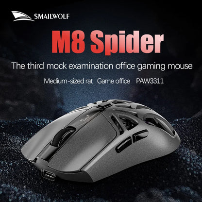 SMAILWOLF M8 Bluetooth Wireless Gaming Mouse, Tri-Mode RGB Rechargeable Mouse with PAW3311 Sensor, 12000 DPI Lightweight Gaming Mouse for PC & Office
