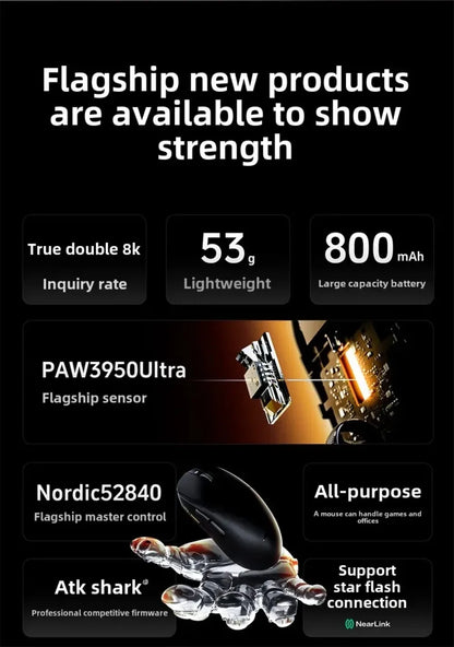 ATK Dragonfly A9 kabellose Bluetooth-Gaming-Maus, ergonomisches Design, schnelle Reaktion, PAW3950 Ultra, 800mAh, leicht, 8KHz, E-Sports
