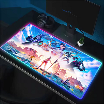 Game F-Fortnite Survival Battle Mauspad mit RGB-LED-Beleuchtung, rutschfester Gummibasis, wasserdicht, für Büro, PC und Zuhause, große USB-Gaming-Schreibtischmatte