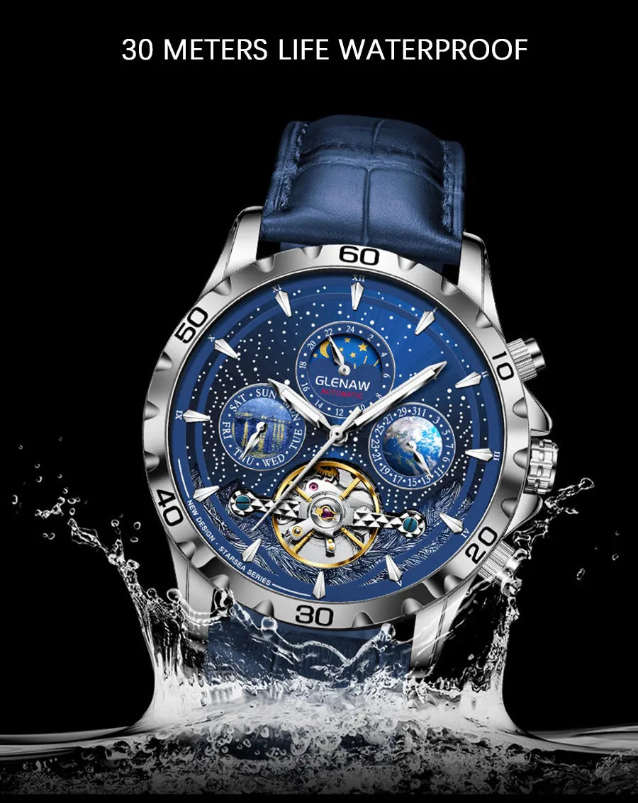 GLENAW Design Mens Watches Top Brand Luxury Fashion Business Automatic Watch Men's Waterproof Mechanical Watch Montre Homme