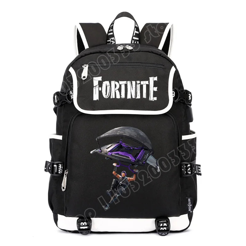 Mochila Fortnite de Grande Capacidade, Saco de Ombro Casual com Porta USB, Unissexo, Estilo Anime, para Estudantes, Nova Mala Escolar Elegante, Presente de Papelaria