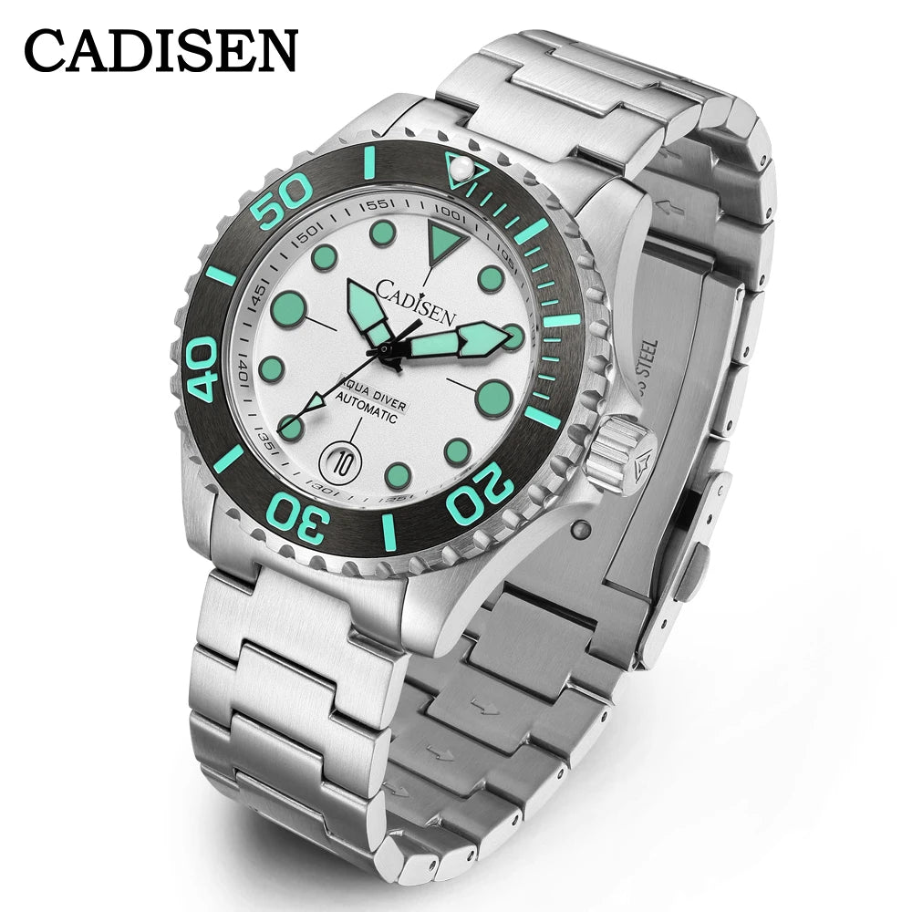 NEW 2026 CADISEN AQUA DIVER Brand Luxury Men Watches Automatic Watch Japan 8215 100M Waterproof Luminous Mechanical Wristwatch