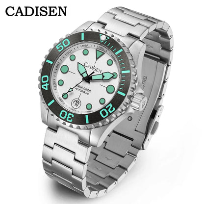 NEW 2026 CADISEN AQUA DIVER Brand Luxury Men Watches Automatic Watch Japan 8215 100M Waterproof Luminous Mechanical Wristwatch