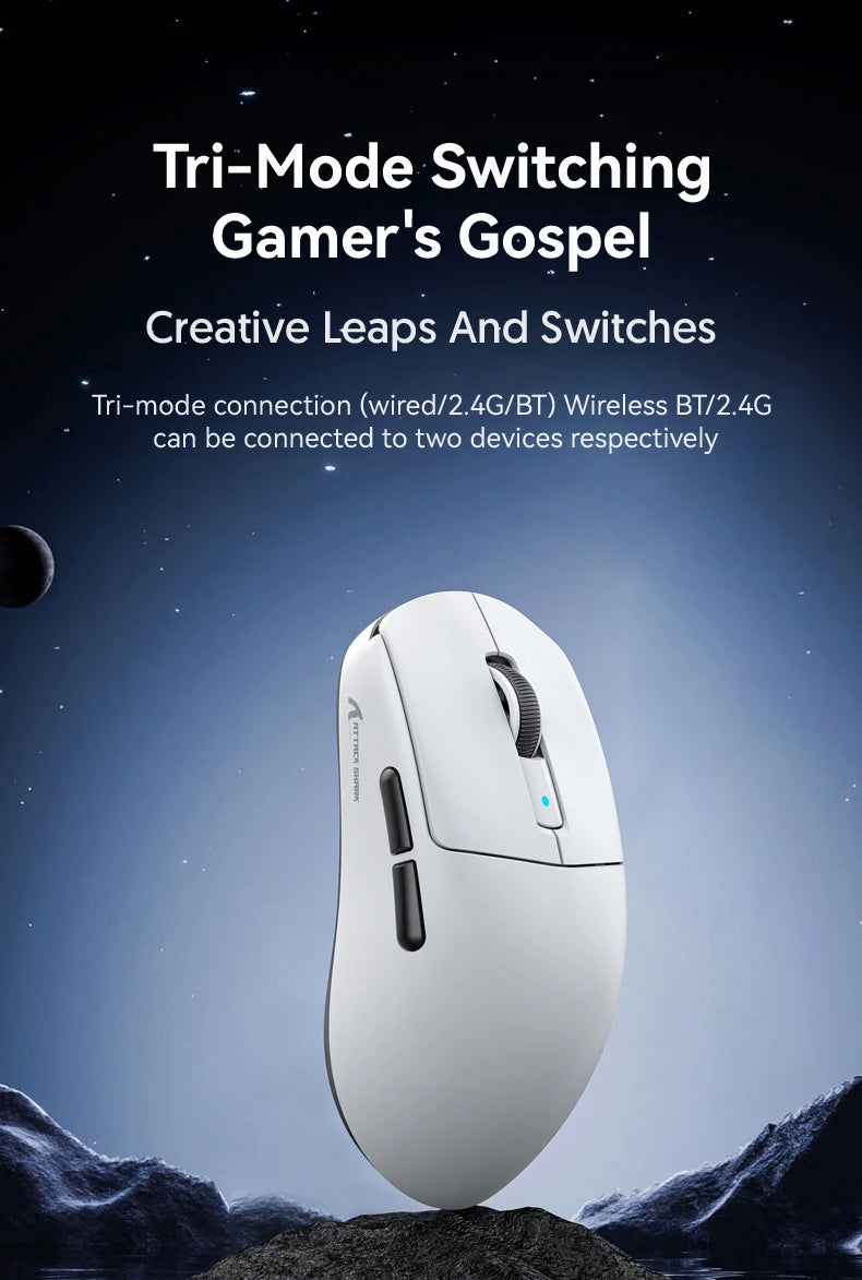 ATTACK SHARK R6 PAW3950MAX Wireless Gaming Mouse, 39g Ultralight, 8KHz Polling Rate, 42,000 DPI, Tri-Mode Bluetooth & 2.4G Gaming Mouse