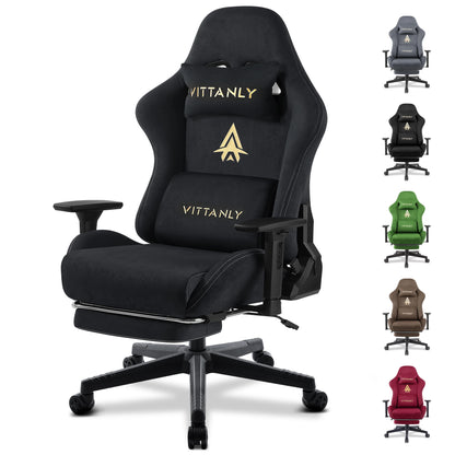 Ergonomic Gaming Chair with Footrest, Breathable Faux Suede Office Chair, Adjustable Lumbar Support Recliner with Headrest