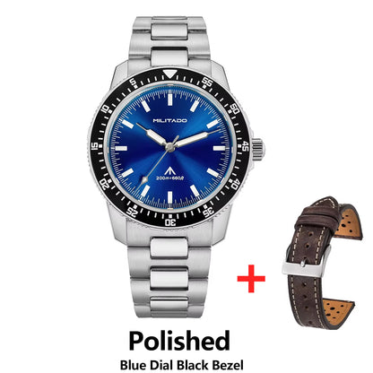 MILITADO ML25 VH31 Sweep Second Quartz Watch Men Swiss Ronda 515 Movement 200m Sapphire Crystal Ceramic Bezel 316L Steel Watches