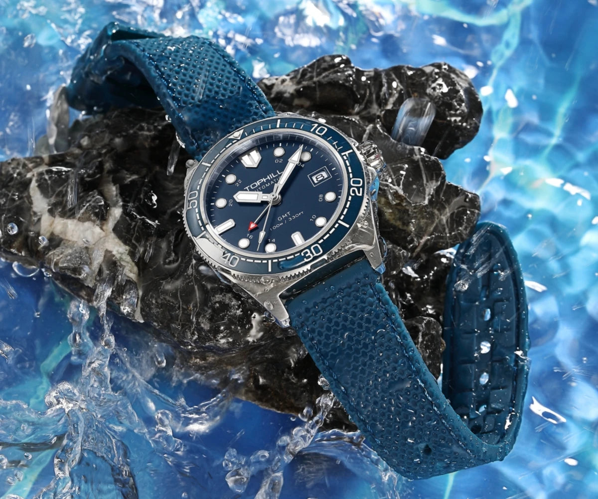 Tophill 39.5mm Automatic NH34 GMT Watch Swim 3H Date Window Mechanical C3 Green Lume 100M Waterproof Sapphire Crystal TD011G