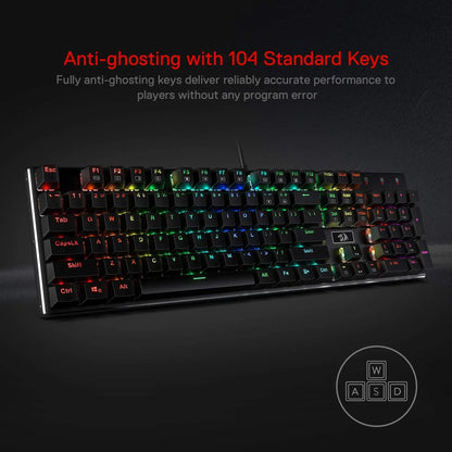 Redragon K556 RGB Mechanical Gaming Keyboard Wired 104 Keys Hot-Swappable RGB Backlit Keyboard with Noise Absorbing Foam & Aluminum Frame