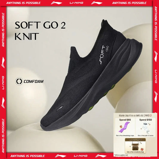 Li-Ning Men's SOFT GO 2 KNIT Slip-on Casual Walking Shoes Cushion Comfy Stable Li-Ning Mesh Jogging Daily Sports Sneakers AGLV017