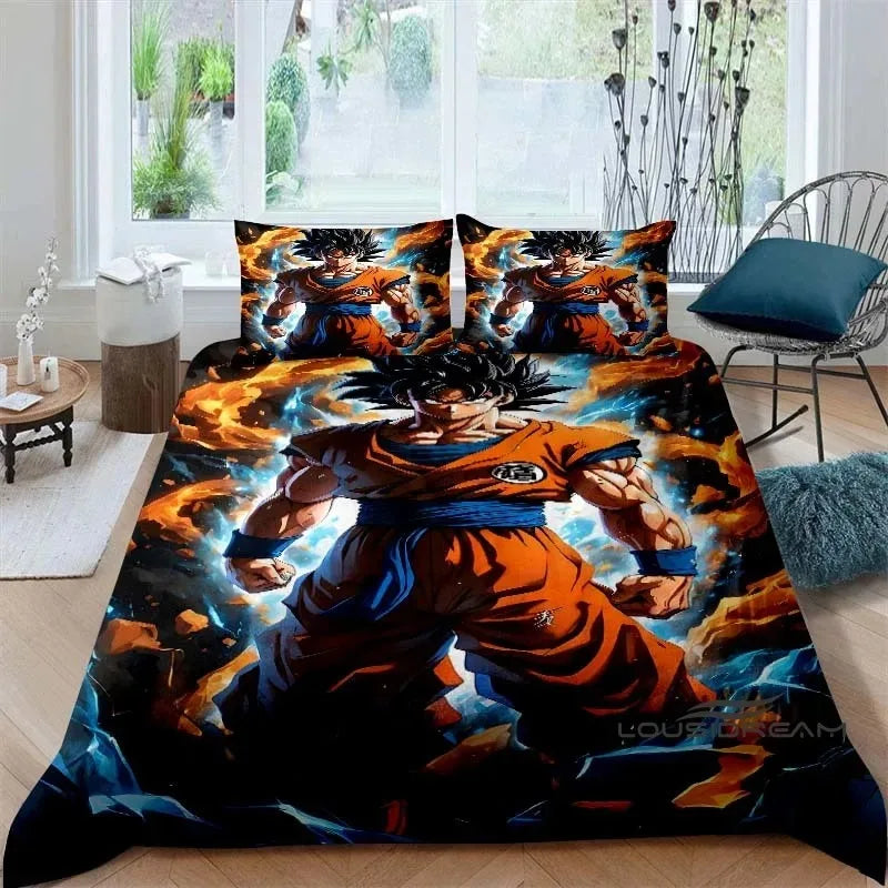 Ložní souprava s potiskem v motivu Cartoon/Anime Son Goku Dragon Ball: tato měkká a pohodlná sada obsahuje povlak na přikrývku a povlak na polštář