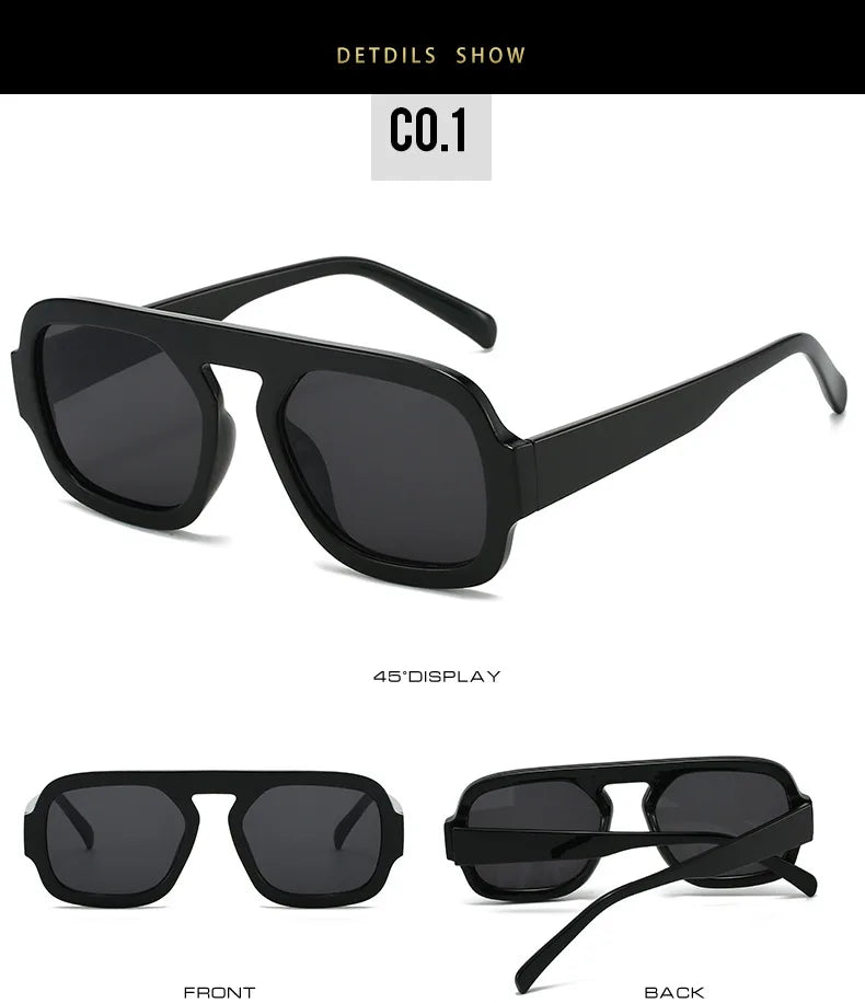 Retro Pilot Square Sunglasses Lady Fashion Simple Ins Black Tea Sun Glasses for Women Men Trending Outdoor Casual Shades UV400