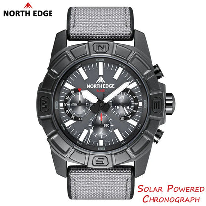 NORTH EDGE 2025 BLAZE Men's Watches Solar Power 316 stainless steel Case Quartz Watch For Men Pilot Waterproof 50M Stopwatch