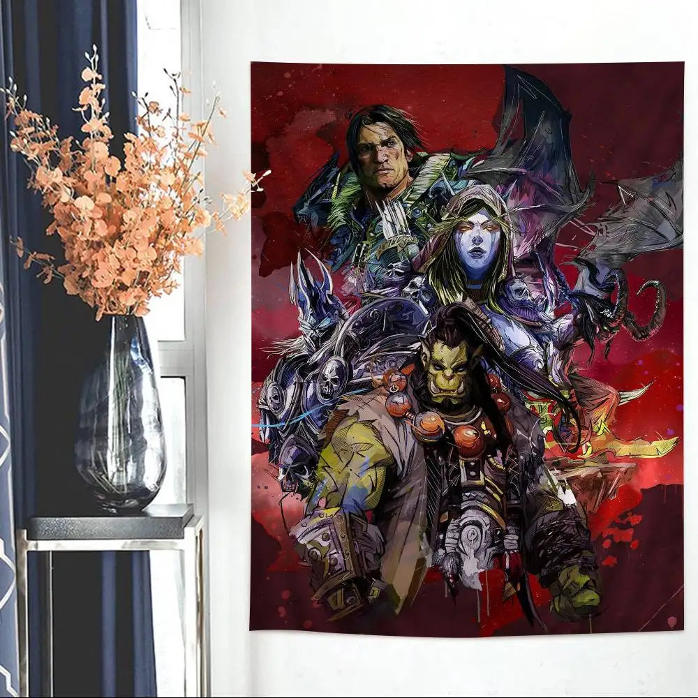 Duża drukowana makatka ścienna World Of Warcraft Hot Game, tania hipisowska dekoracja ścienna, boho makatki ścienne z mandalą, dekoracja do domu