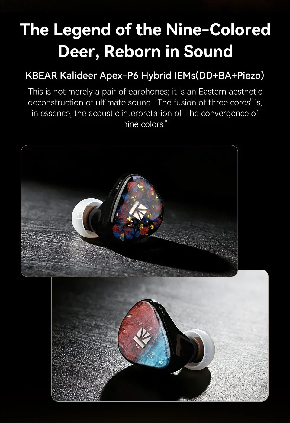 KBEAR Kalideer Apex-P6 1DD+1BA+1Piezo Monitor IEMs Écouteurs intra-auriculaires hybrides avec boîtier en résine imprimé en 3D, écouteurs filaires HiFi