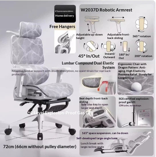 Silla de oficina de malla ergonómica con soporte lumbar ajustable, giratoria y reclinable, con reposacabezas y ruedas, para home office, oficina y gaming
