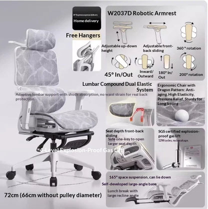 Silla de oficina de malla ergonómica con soporte lumbar ajustable, giratoria y reclinable, con reposacabezas y ruedas, para home office, oficina y gaming