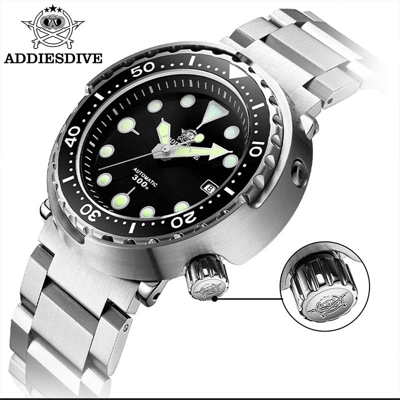 ADDIESDIVE2025 New Men's Mechanical Watch 8215 Movement Sapphire Glass Stainless Steel Watch Night Light Waterproof Diving Watch