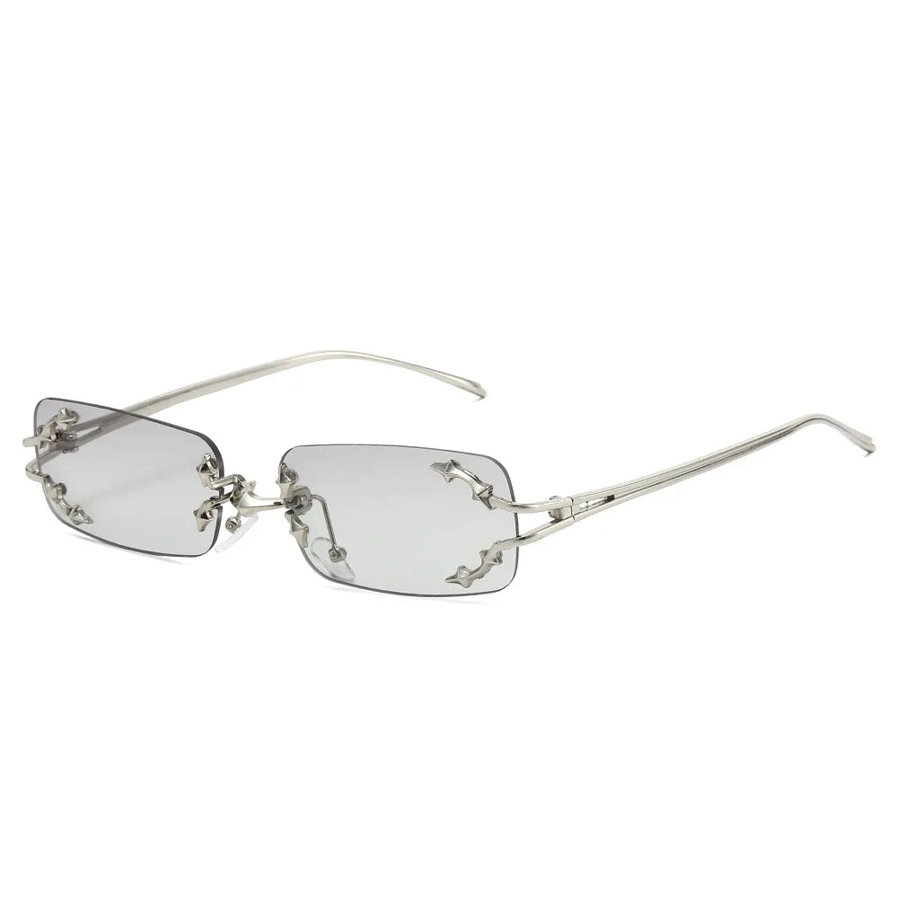 Y2K Rimless Square Star Sunglasses for Women Fashion Vintage Silver Hip Hop Driving UV400 Eyewear Alloy Frame Outdoor Men Punk