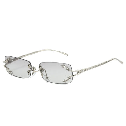 Y2K Rimless Square Star Sunglasses for Women Fashion Vintage Silver Hip Hop Driving UV400 Eyewear Alloy Frame Outdoor Men Punk