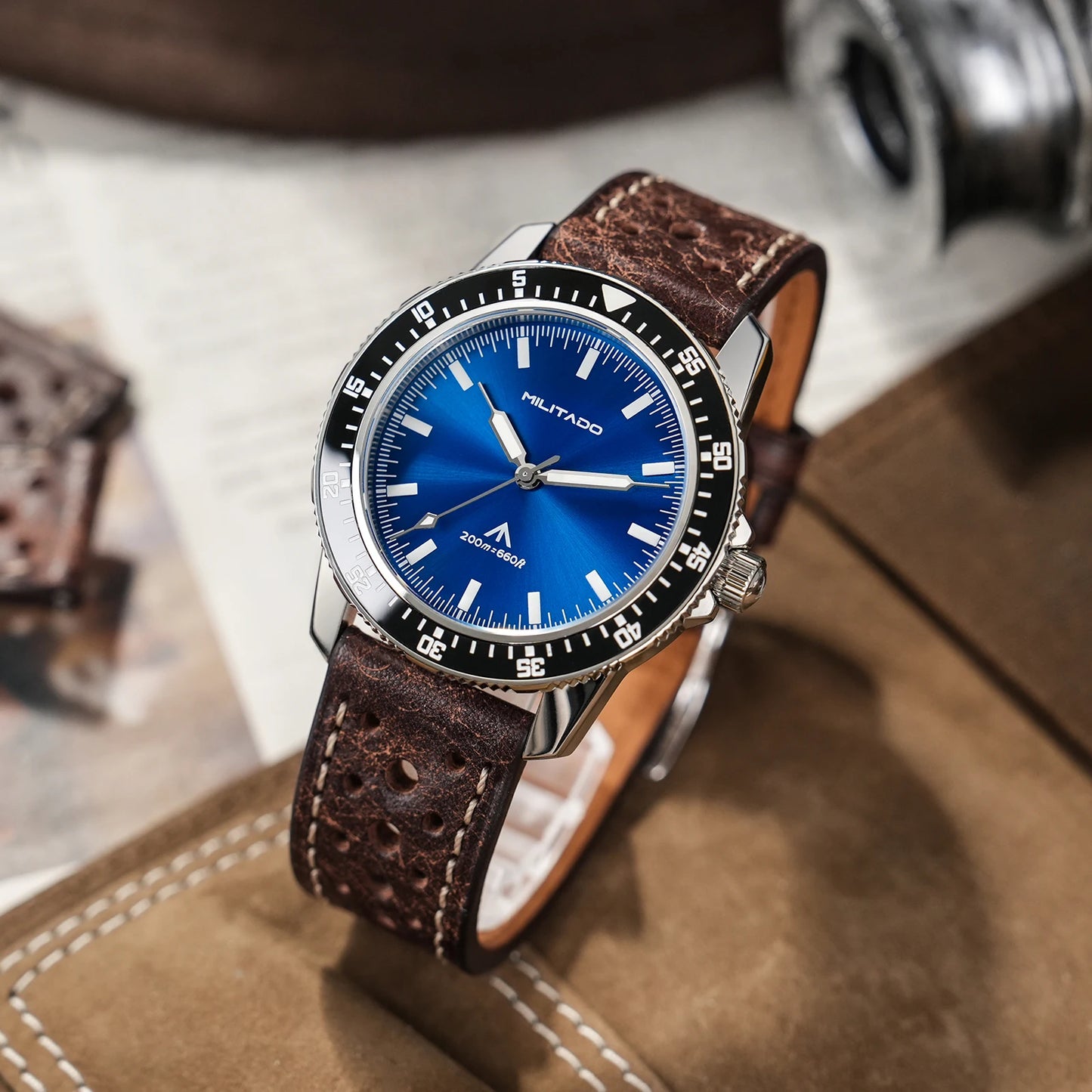 MILITADO ML25 VH31 Sweep Second Quartz Watch Men Swiss Ronda 515 Movement 200m Sapphire Crystal Ceramic Bezel 316L Steel Watches
