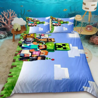 Minecraft 2/3pcs Duvet Cover Cute Cartoon Game Quilt Cover Bedding Set with 1/2 Pillocase Gifts Bedroom Dormitory