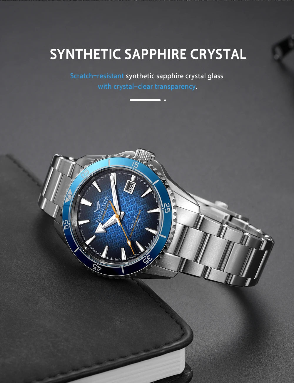 BORIAGE Fully automatic mechanical diving watch, 200m Water Resistance Miyuda 9015 movement men's watch