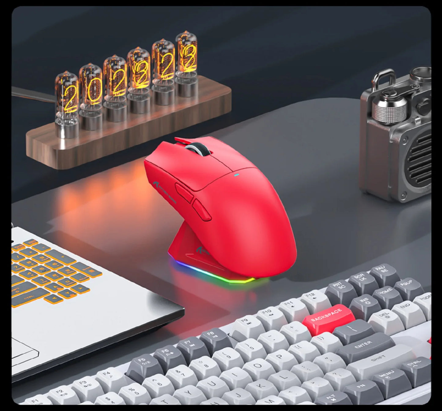 Attack Shark X11&R1 třirežimová bezdrátová Bluetooth myš s nabíjecí základnou, RGB, ergonomická, lehká myš, příslušenství pro PC hráče