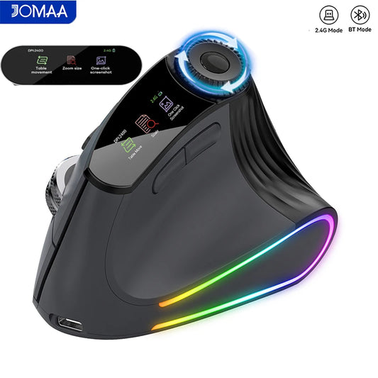 Ratón vertical inalámbrico Jomaa RGB retroiluminado Speed Roller con perilla de ajuste de funciones, Bluetooth, USB, ergonómico y clic silencioso