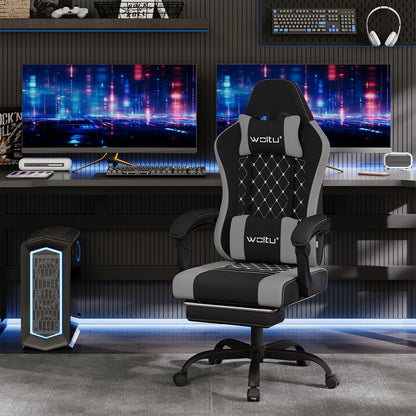 WOLTU Swivel Computer Chair with Massage Function Ergonomic Office Chair with Pillow & Footrest Height Adjustable Gaming Chair