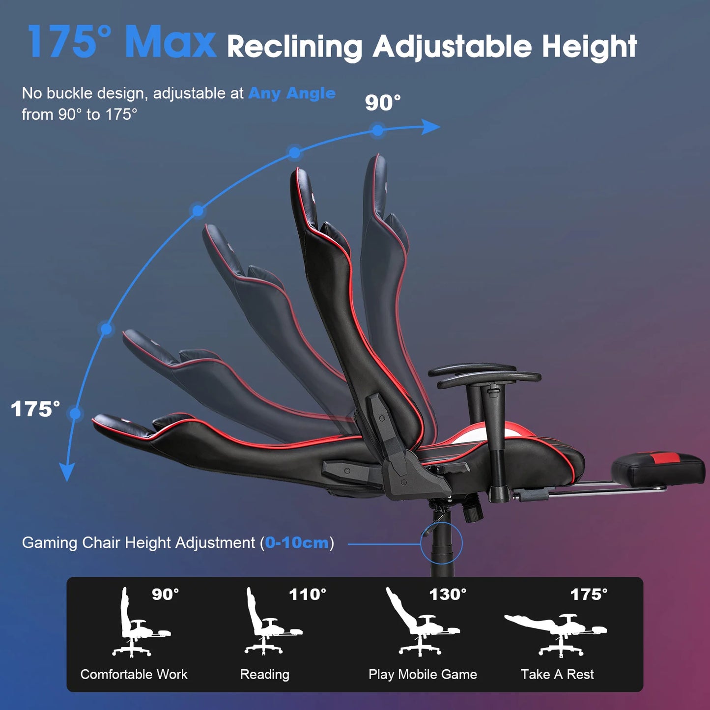 GC-RC03 Massage Gaming Chair Ergonomic Office Chair with Footrest, 7-Point Vibration Massage, Adjustable Height, Reclining Lumbar Support Seat