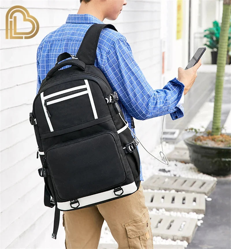 Mochila Red Jade F-Fortnited Battle Royale com carregamento USB, figuras anime e compartimento para material escolar para estudantes