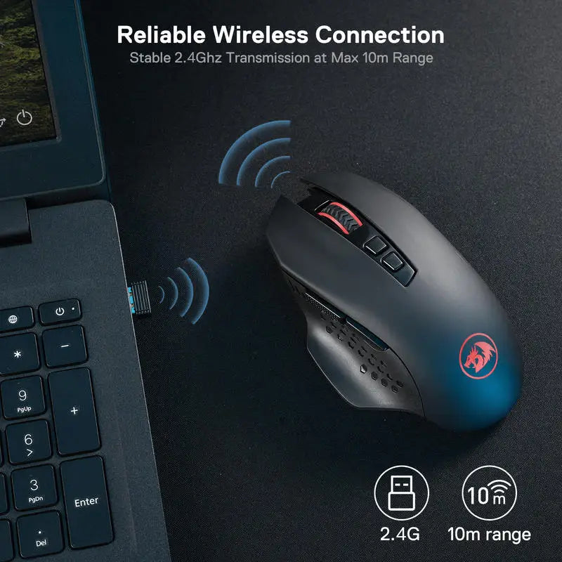 Mouse da gaming wireless Redragon M656 Gainer, 4000 DPI, 2.4Ghz, mouse gamer wireless con 5 livelli DPI, 7 pulsanti macro, retroilluminazione LED rossa