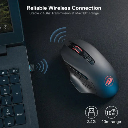 Mouse da gaming wireless Redragon M656 Gainer, 4000 DPI, 2.4Ghz, mouse gamer wireless con 5 livelli DPI, 7 pulsanti macro, retroilluminazione LED rossa