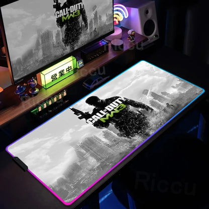 Gaming Call of Duty RGB Mouse Pad Office Large Size PC LED Glowing Keyboard Natural Rubber Anti-Slip Mice Mats Lock Edge Thicken