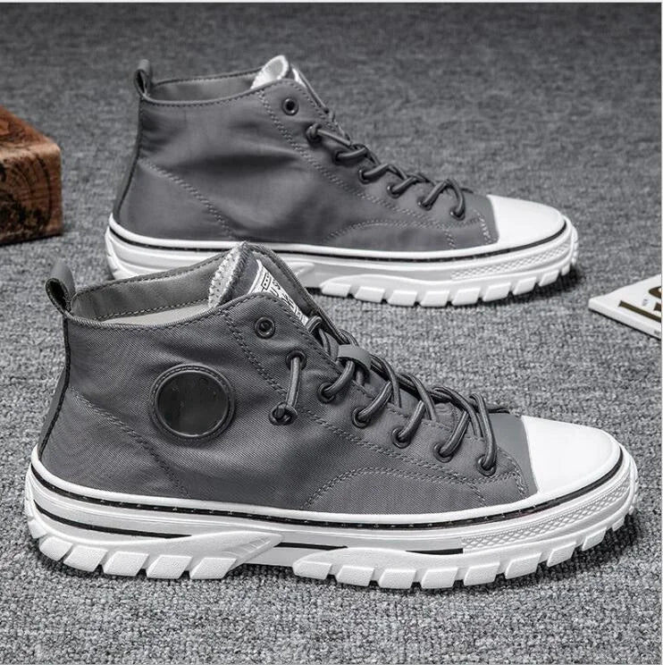 Pantofi din pânză pentru bărbați, pantofi sport casual înalți, respirabili, gri, pentru skateboarding, vulcanizați, adidași confortabili, nou