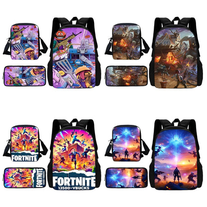 Hot Game Shooting Fortnite Child School Backpack with Shoulder Bag and Pencil Bags, School Bags for Boys and Girls, Best Gift