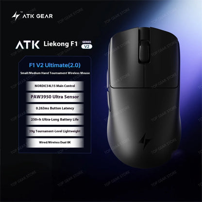 Mouse da gaming ATK F1 V2 Ultra MAX wireless tri-mode PAW3950 doppio 8k leggero ergonomico per esport, accessorio PC personalizzato
