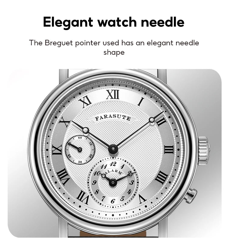 FARASUTE Retro Luxury Alarm Clock Quartz Watch Men Waterproof Night Light Wristwatch Casual Sapphire Stainless Steel Male Reloj