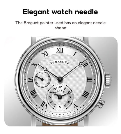 FARASUTE Retro Luxury Alarm Clock Quartz Watch Men Waterproof Night Light Wristwatch Casual Sapphire Stainless Steel Male Reloj