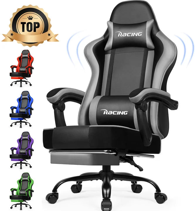 Daccormax Ergonomic Gaming Chair with Footrest, Reclining 170°, PU Leather Racing Chair with Lumbar Support and Headrest