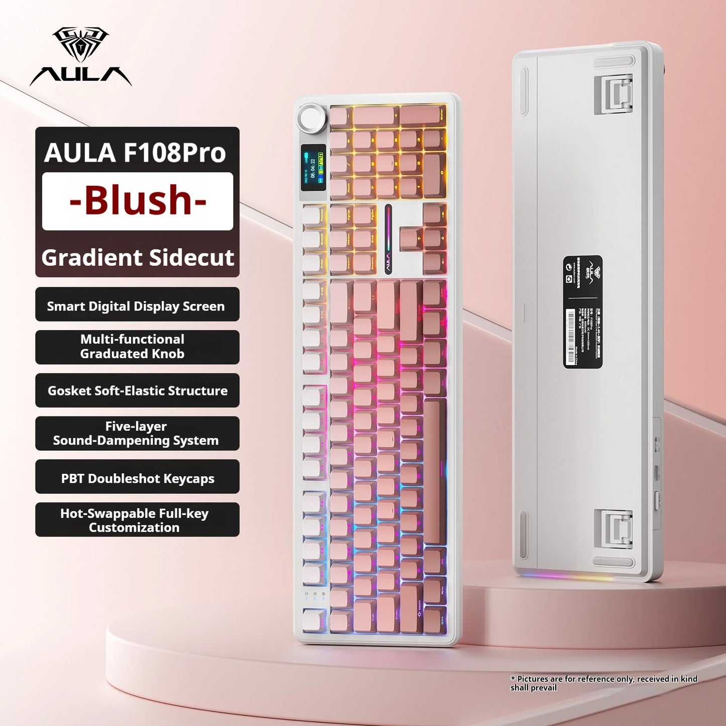 AULA F108 Pro mechanical keyboard 100& layout Bluetooth 2.4G wired gaming keyboard With hot-swappable gasket structure RGB light