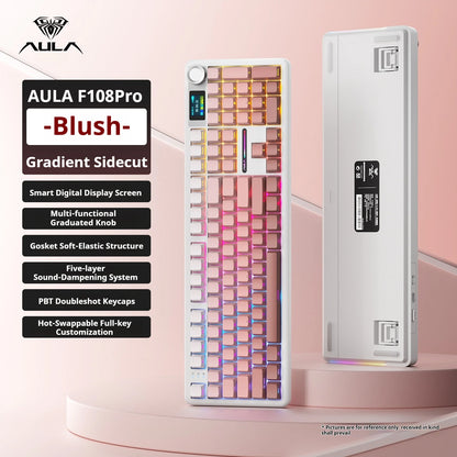 AULA F108 Pro mechanical keyboard 100& layout Bluetooth 2.4G wired gaming keyboard With hot-swappable gasket structure RGB light