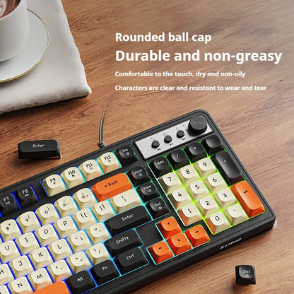 Teclado de escritório gaming EWEADN G98, membrana com retroiluminação arco-íris, USB com fio, externo e silencioso, teclado numérico, design digital
