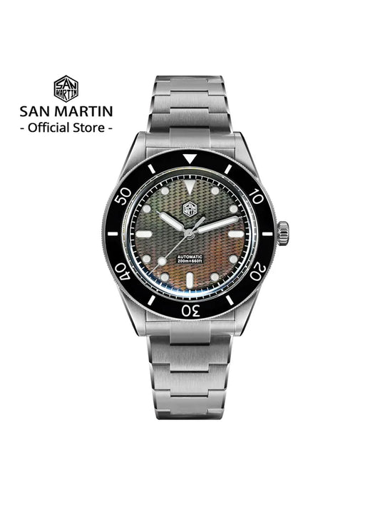 San Martin Official 39mm Guilloche MOP Dial Miyota 90S5 Sport Watch Automatic Mechanical Sapphire Bezel 20 ATM Luminous SN0151