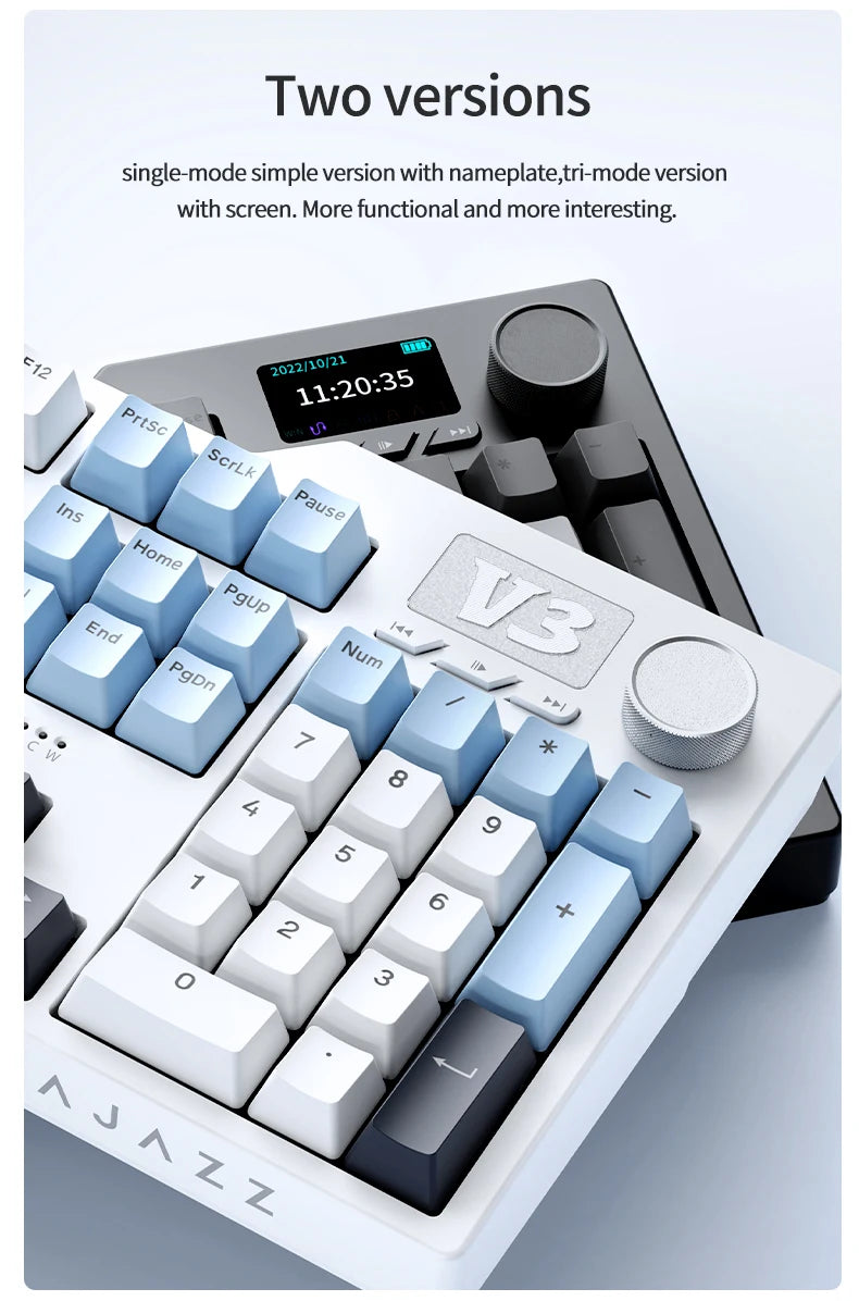 Ajazz AK35I V3 MAX 8000mAh battery Gaming mechanical keyboard Tri-mode Wired Bluetooth Wireless Hot-swappable TFT color screen