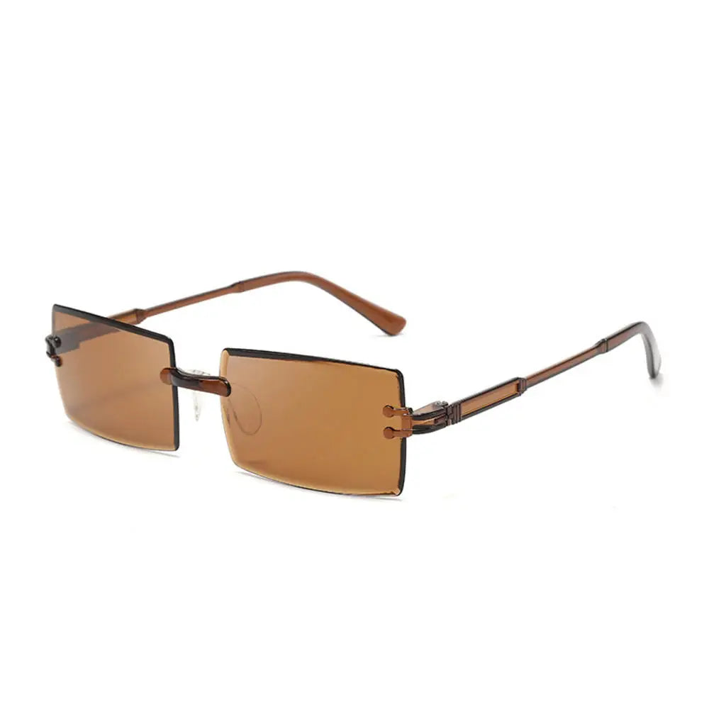 Vintage Sunglasses Rimless Cut Edge Sunglasses Fashion Designer Shades Luxury Brown Green Sunglasses UV400  for Men Women