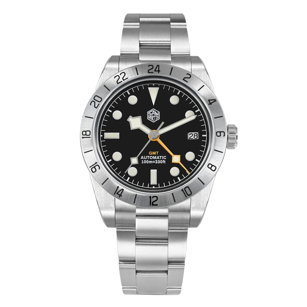 Relógio mecânico automático San Martin New 39mm NH34 BB GMT, relógio desportivo, safira, luminoso, impermeável 100m, para homem, Relogio SN0054