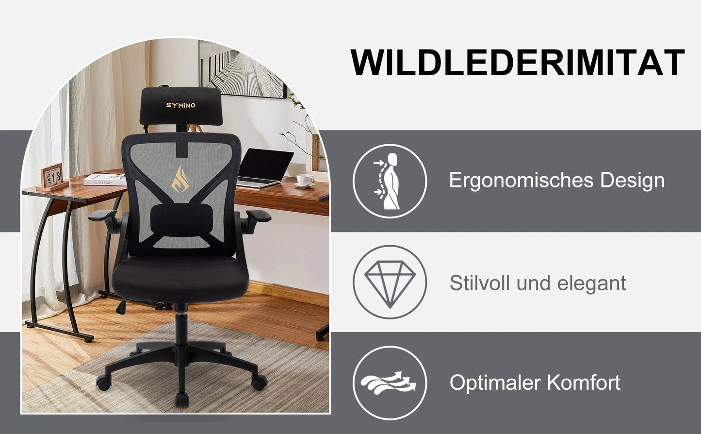 Symino Ergonomic Office Chair with Adjustable Headrest, Armrests & Lumbar Support, Rotating Rocker Executive Desk Chair for Home and Work